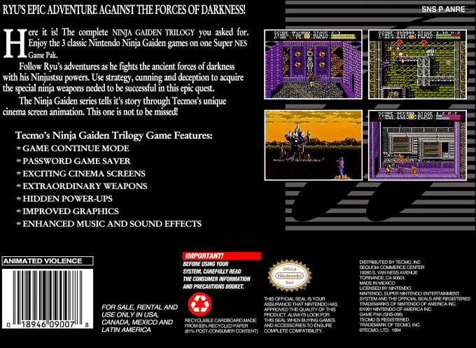 Ninja Gaiden Trilogy — Box back