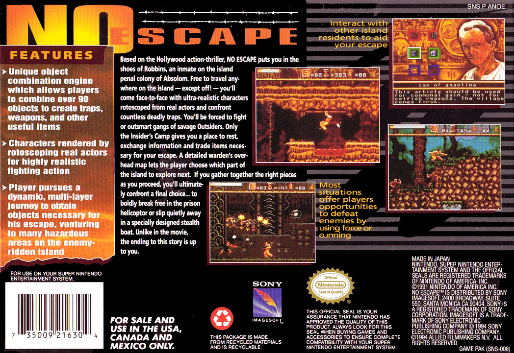 No Escape — Box back
