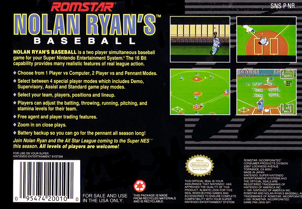Nolan Ryan's Baseball — Box back