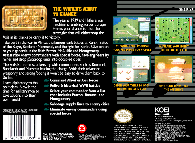 Operation Europe : Path to Victory 1939-45 — Box back