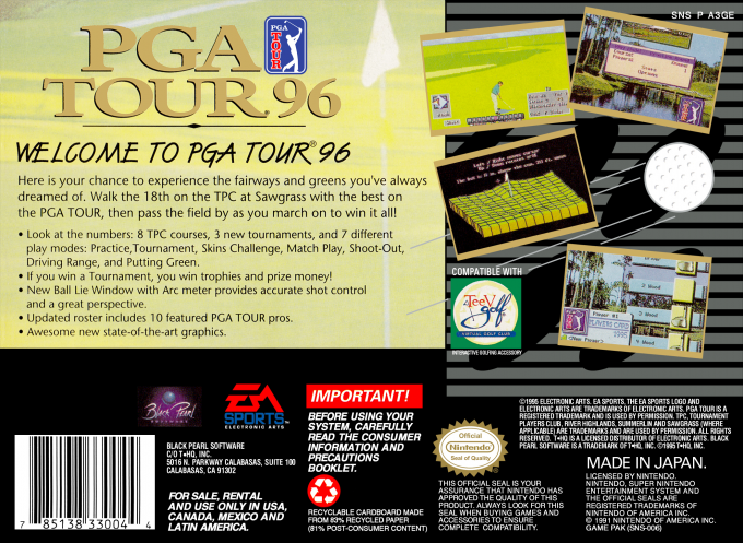 PGA Tour 96 — Box back