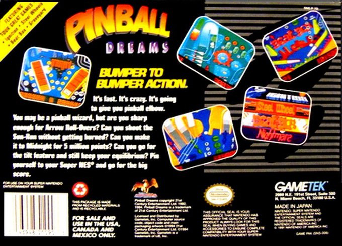 Pinball Dreams — Box back