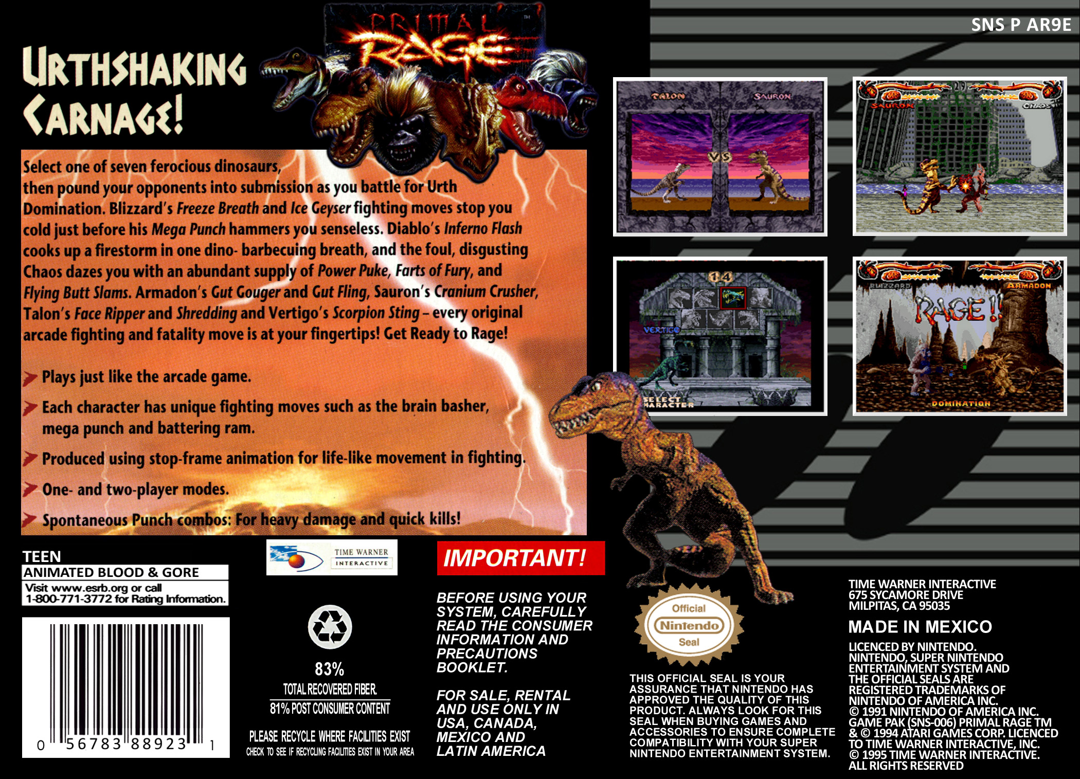 Primal Rage — Box back