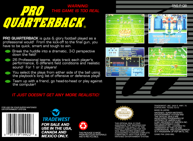 Pro Quarterback — Box back