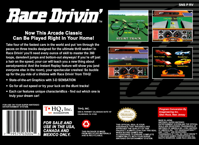 Race Drivin' — Box back
