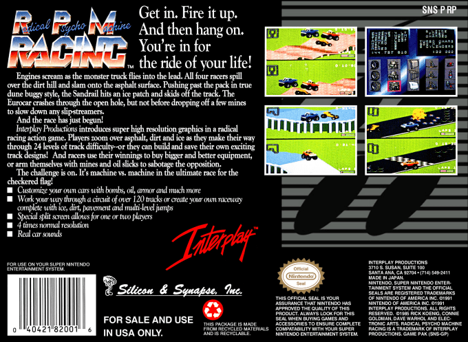 Radical Psycho Machine Racing — Box back