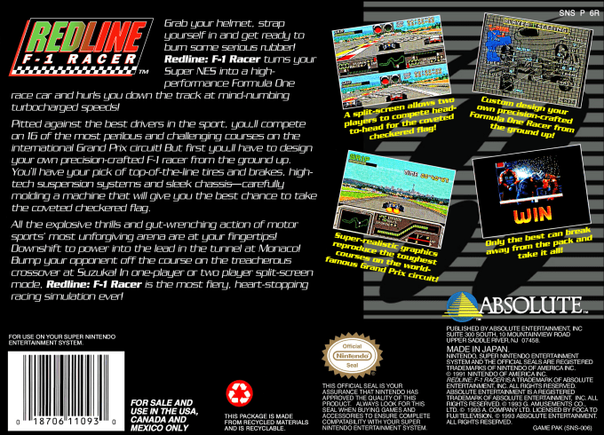 Redline F-1 Racer — Box back