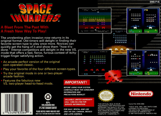 Space Invaders — Box back