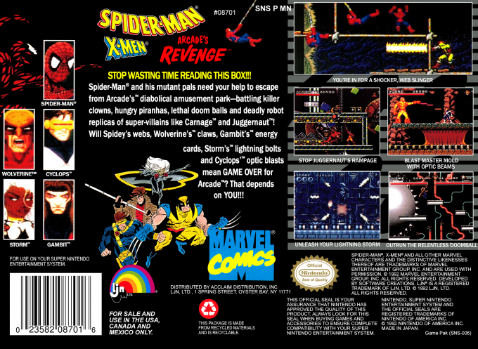 Spider-Man & X-Men : Arcade's Revenge — Box back