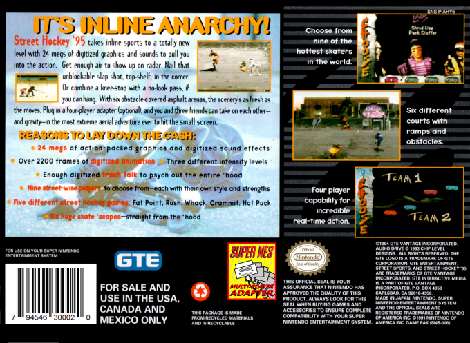 Street Sports : Street Hockey '95 — Box back