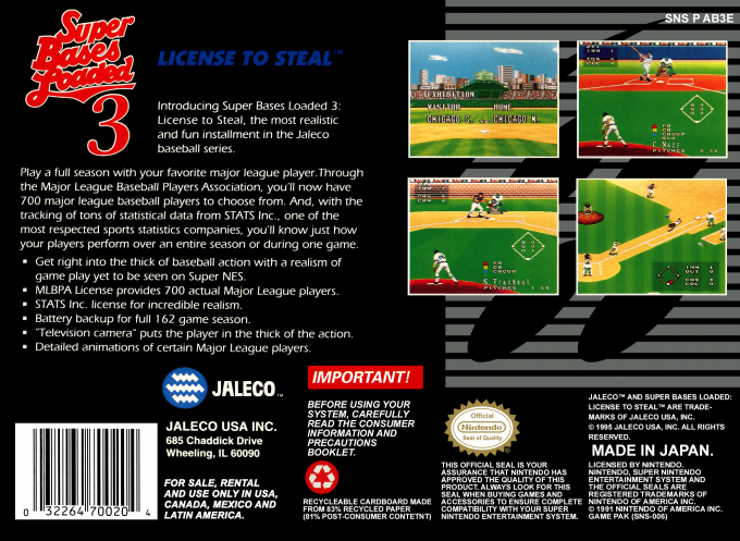 Super Bases Loaded 3 : License to Steal — Box back