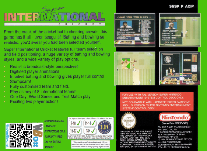 Super International Cricket — Box back