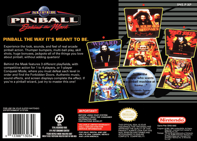 Super Pinball : Behind the Mask — Box back
