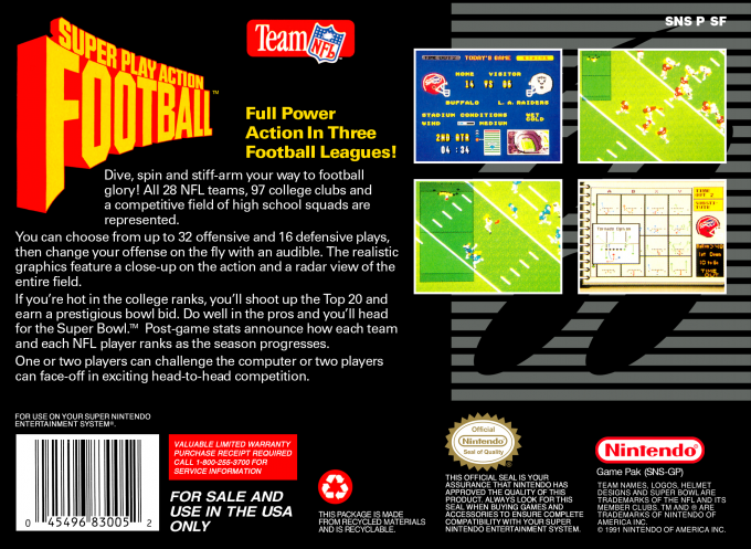 Super Play Action Football — Box back