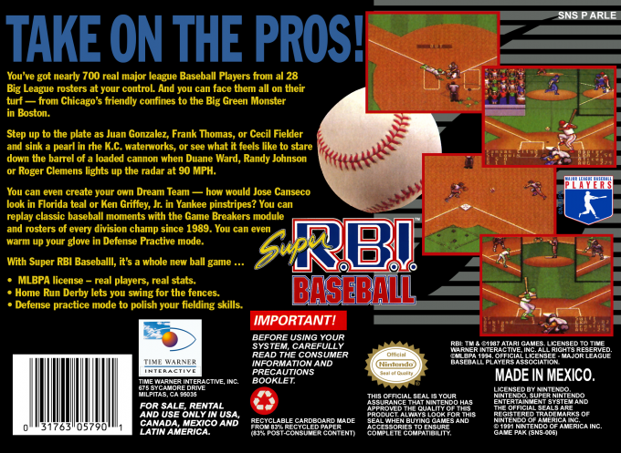 Super R.B.I. Baseball — Box back