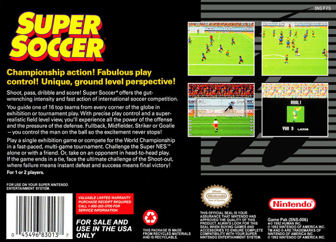 Super Soccer — Box back