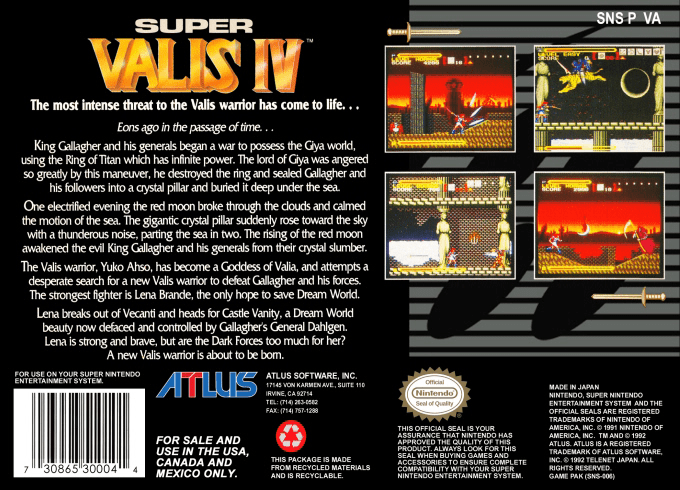 Super Valis IV — Box back