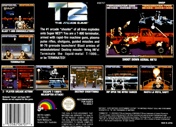 T2 : The Arcade Game — Box back
