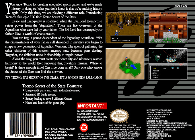 Tecmo Secret of the Stars — Box back