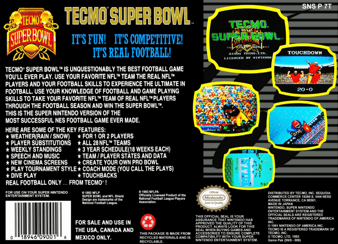 Tecmo Super Bowl — Box back