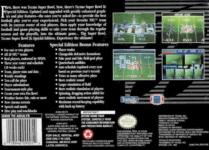 Tecmo Super Bowl II : Special Edition — Box back