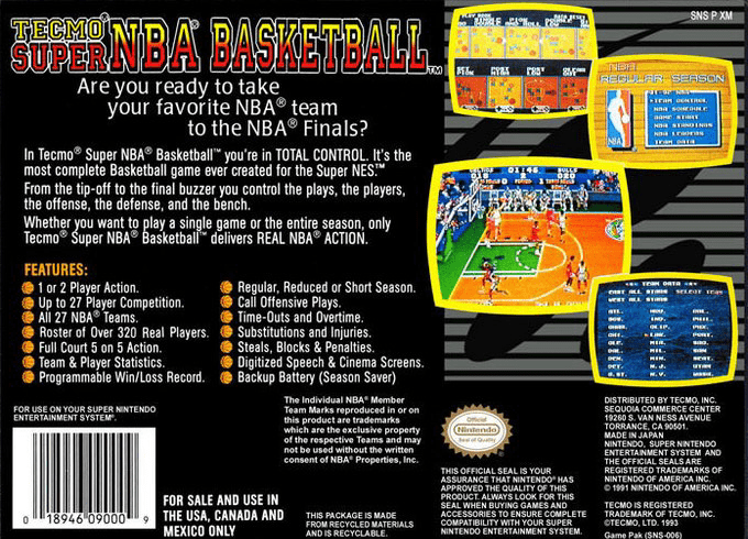 Tecmo Super NBA Basketball — Box back
