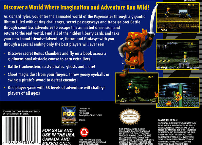 The Pagemaster — Box back