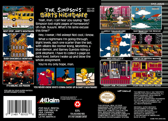 The Simpsons : Bart's Nightmare — Box back