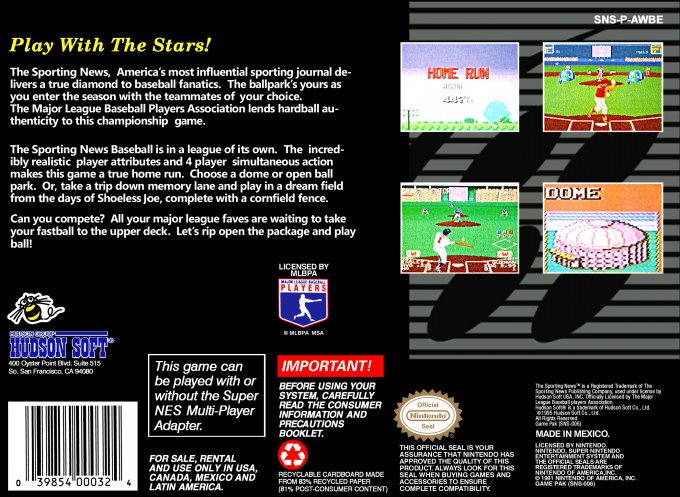 The Sporting News Baseball — Box back