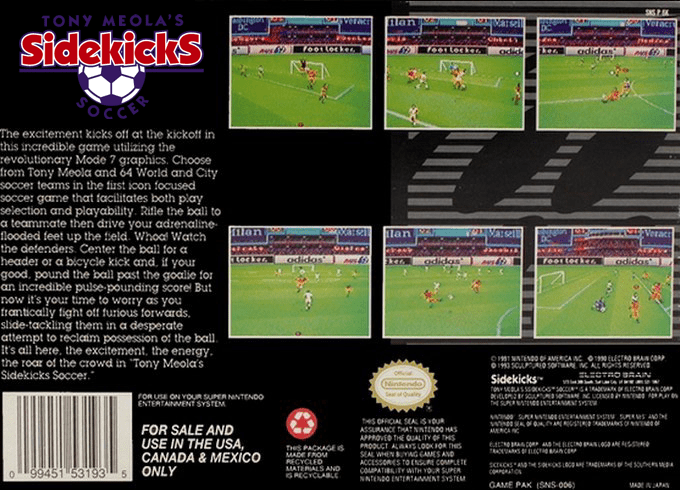 Tony Meola's Sidekicks Soccer — Box back