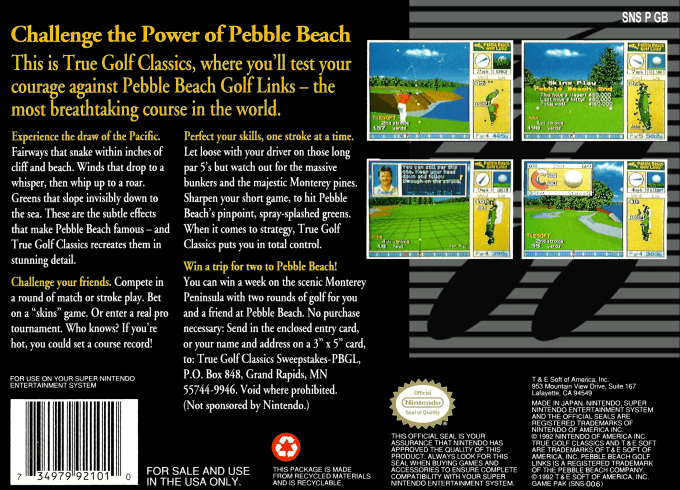 True Golf Classics : Pebble Beach Golf Links — Box back
