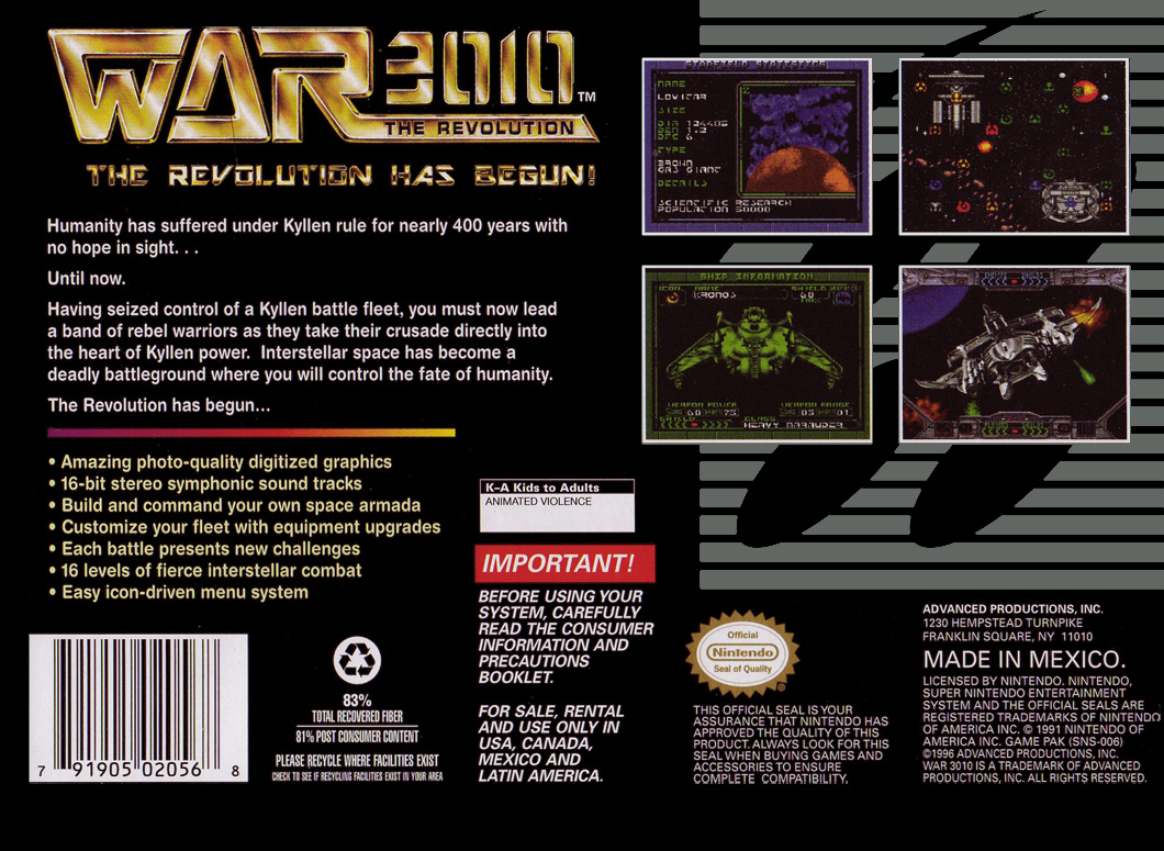 War 3010 : The Revolution — Box back