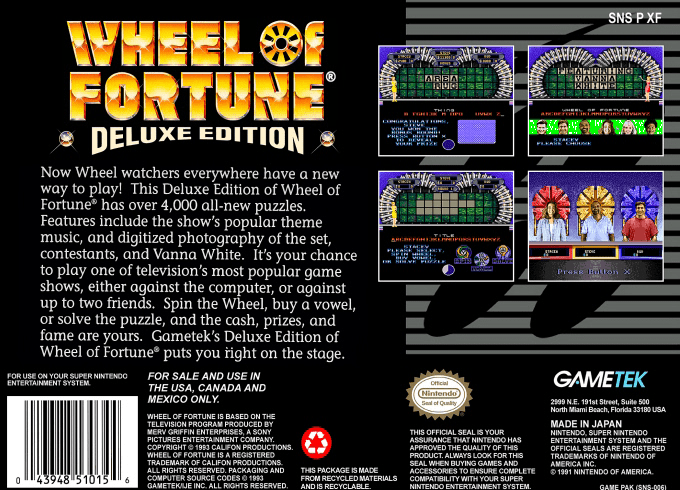 Wheel of Fortune : Deluxe Edition — Box back