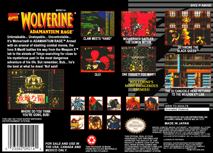 Wolverine : Adamantium Rage — Box back