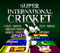 Super International Cricket — Title screen