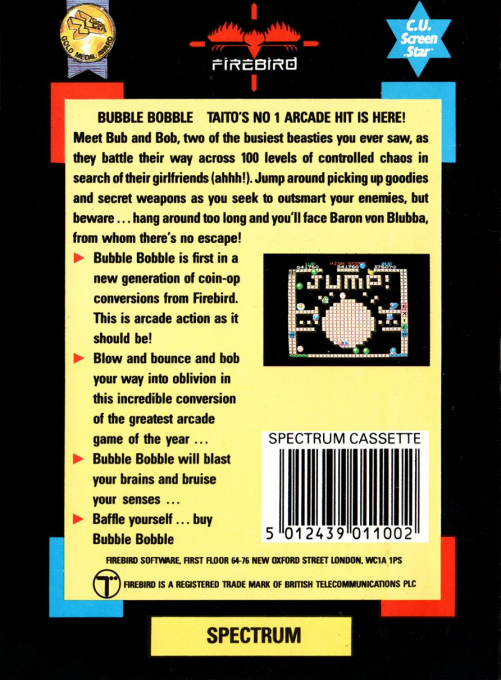 Bubble Bobble — Box back