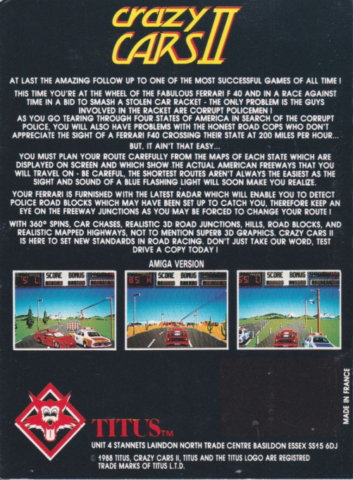 Crazy Cars II — Box back