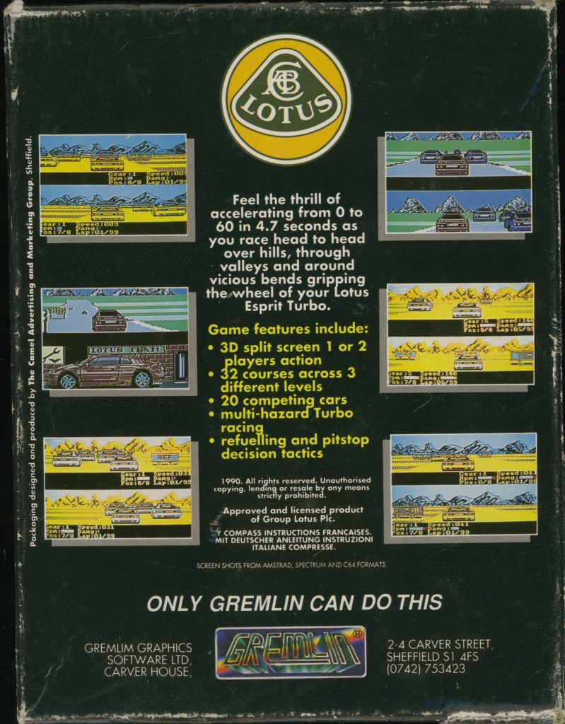 Lotus Esprit Turbo Challenge — Box back