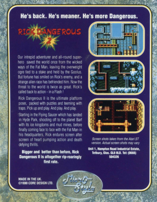 Rick Dangerous 2 — Box back