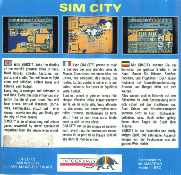 Sim City — Box back