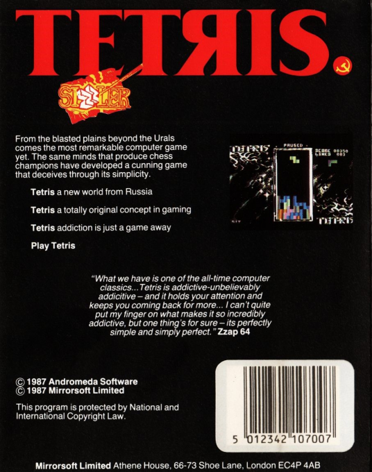 Tetris (Mirrorsoft) — Box back