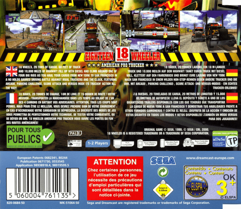 18 Wheeler : American Pro Trucker — Box back
