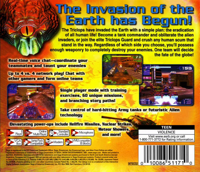 Alien Front Online — Box back