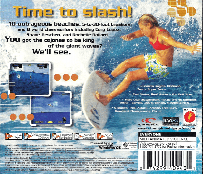 Championship Surfer — Box back