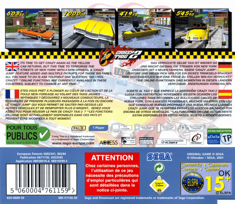 Crazy Taxi 2 — Box back