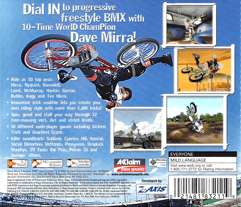 Dave Mirra Freestyle BMX — Box back