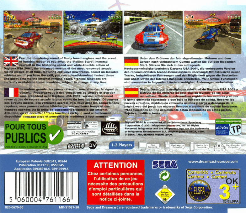 Daytona USA 2001 — Box back