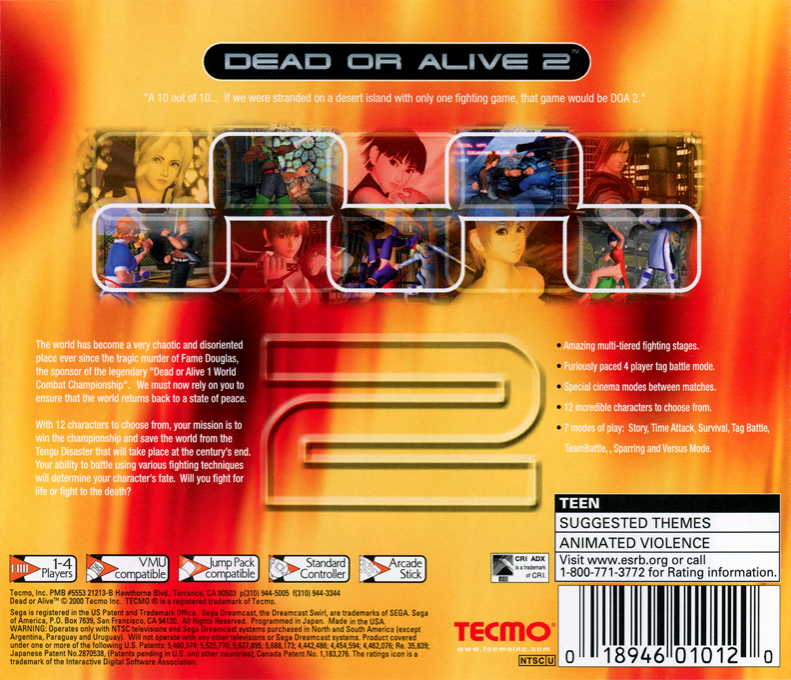 Dead or Alive 2 — Box back