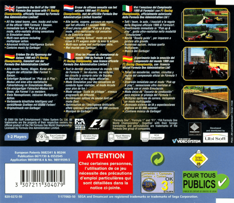 F1 Racing Championship — Box back