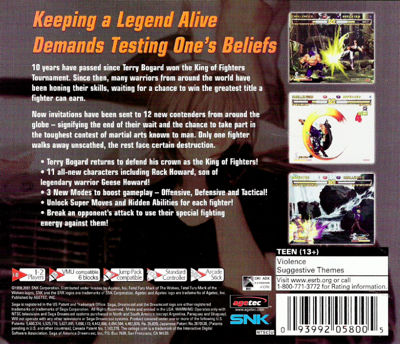 Fatal Fury : Mark of the Wolves — Box back